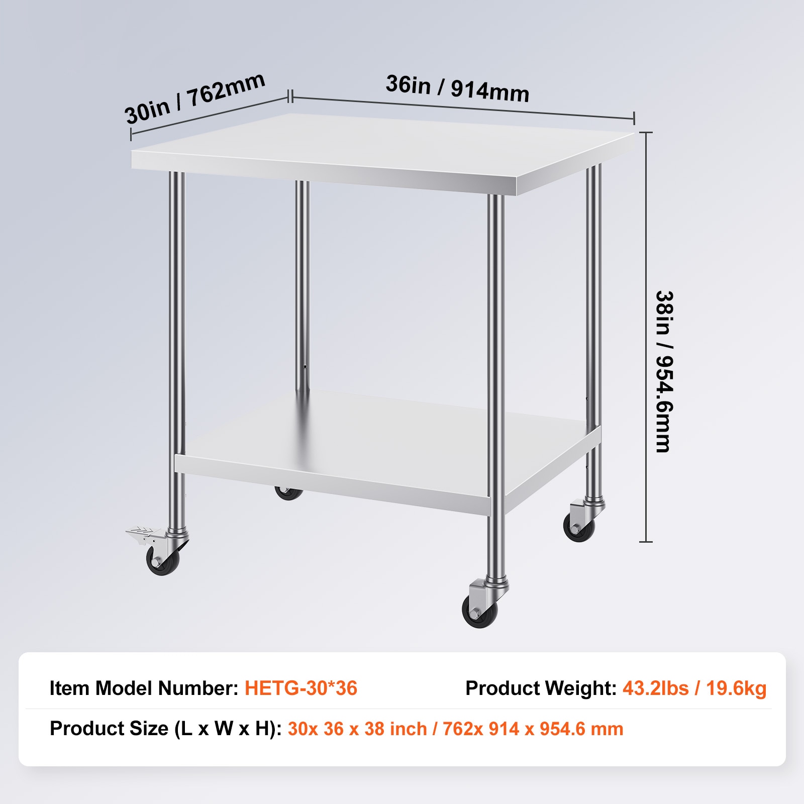 Stainless Steel Commercial Work Table With Wheels For Kitchen_voghion.com